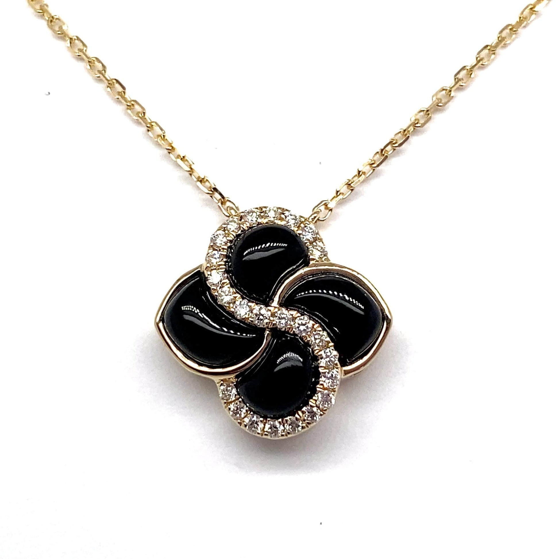 14K WHITE GOLD 1.35 TW INLAY ONYX .14 CT TW NATURAL DIAMOND ACCENT NECKLACE