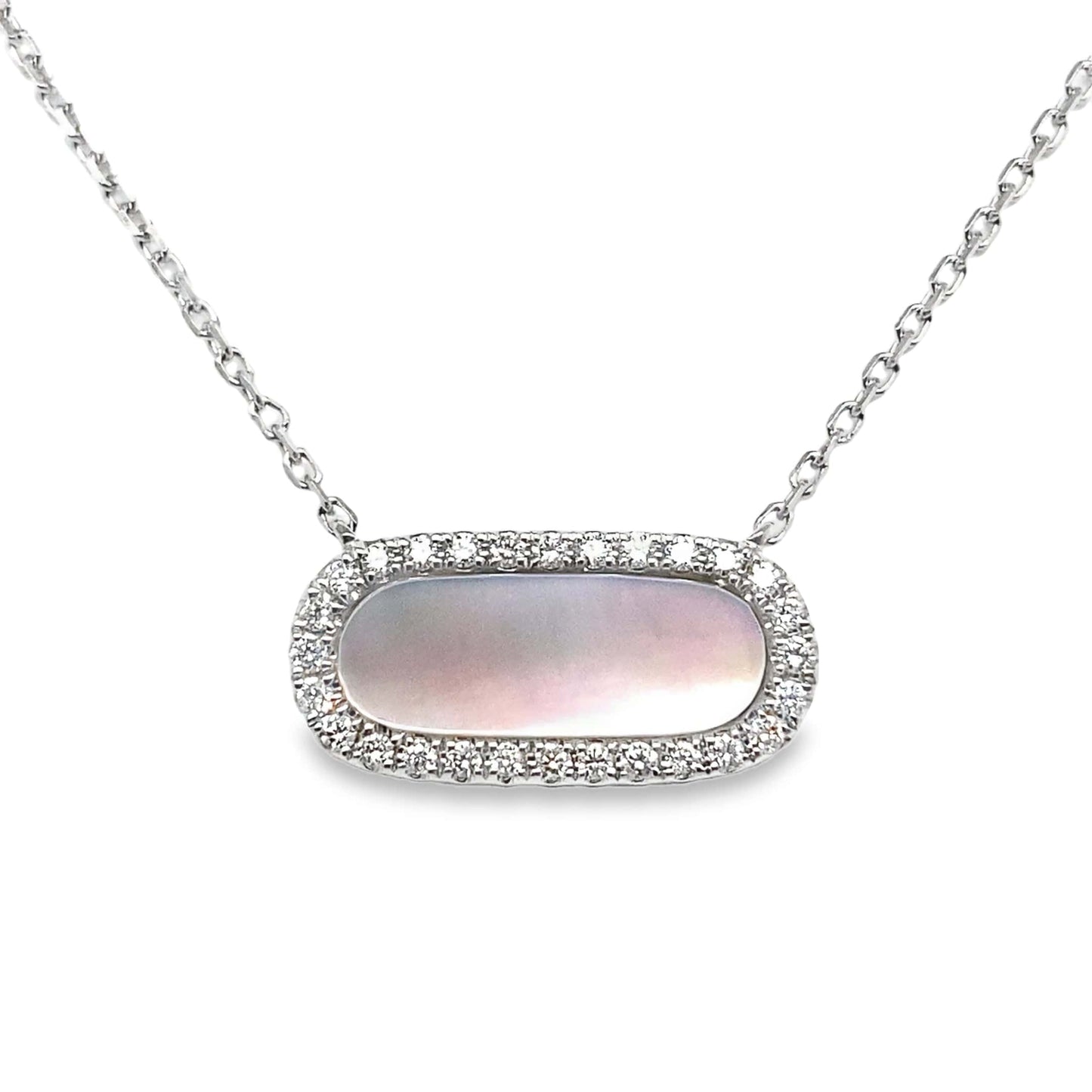 14K WHITE GOLD 1.00 CT MOTHER OF PEARL .168 TW NATURAL DIAMOND ACCENT NECKLACE
