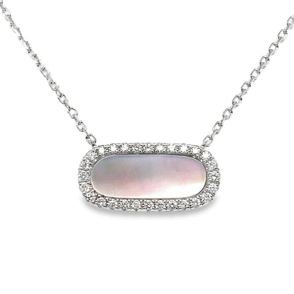 14K WHITE GOLD 1.00 CT MOTHER OF PEARL .168 TW NATURAL DIAMOND ACCENT NECKLACE