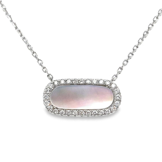14K WHITE GOLD 1.00 CT MOTHER OF PEARL .168 TW NATURAL DIAMOND ACCENT NECKLACE