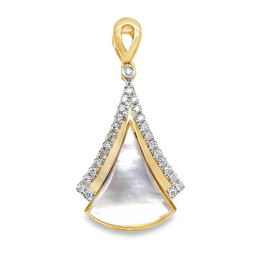 14K WHITE GOLD 2.25 CT TW MOTHER OF PEARL .15 CT TW NATURAL DIAMOND ACCENT PENDANT