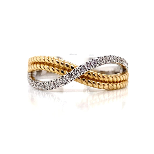 14K WHITE AND YELLOW GOLD 0.15 CT TW NATURAL DIAMOND ACCENT FASHION RING