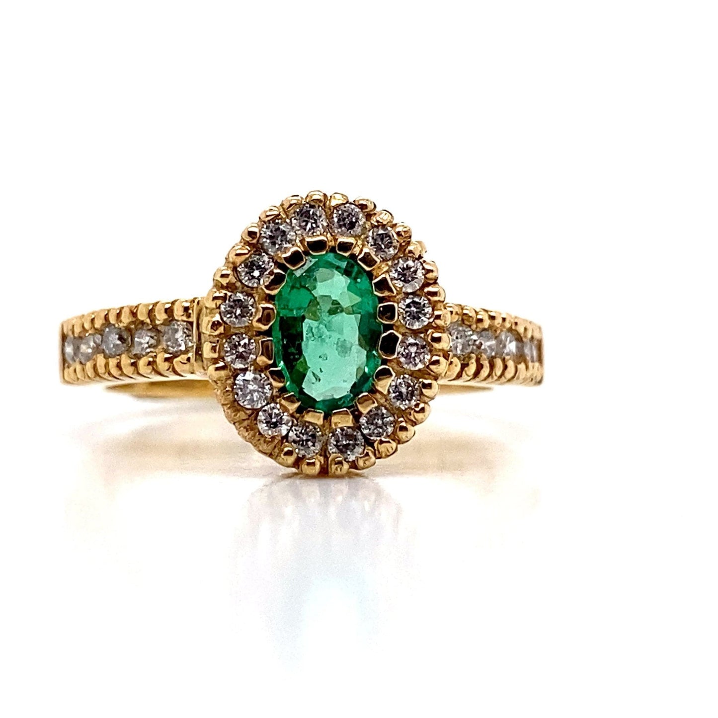 14K YELLOW GOLD EMERALD RING 0.36 ROUND BRILLIANT 0.31