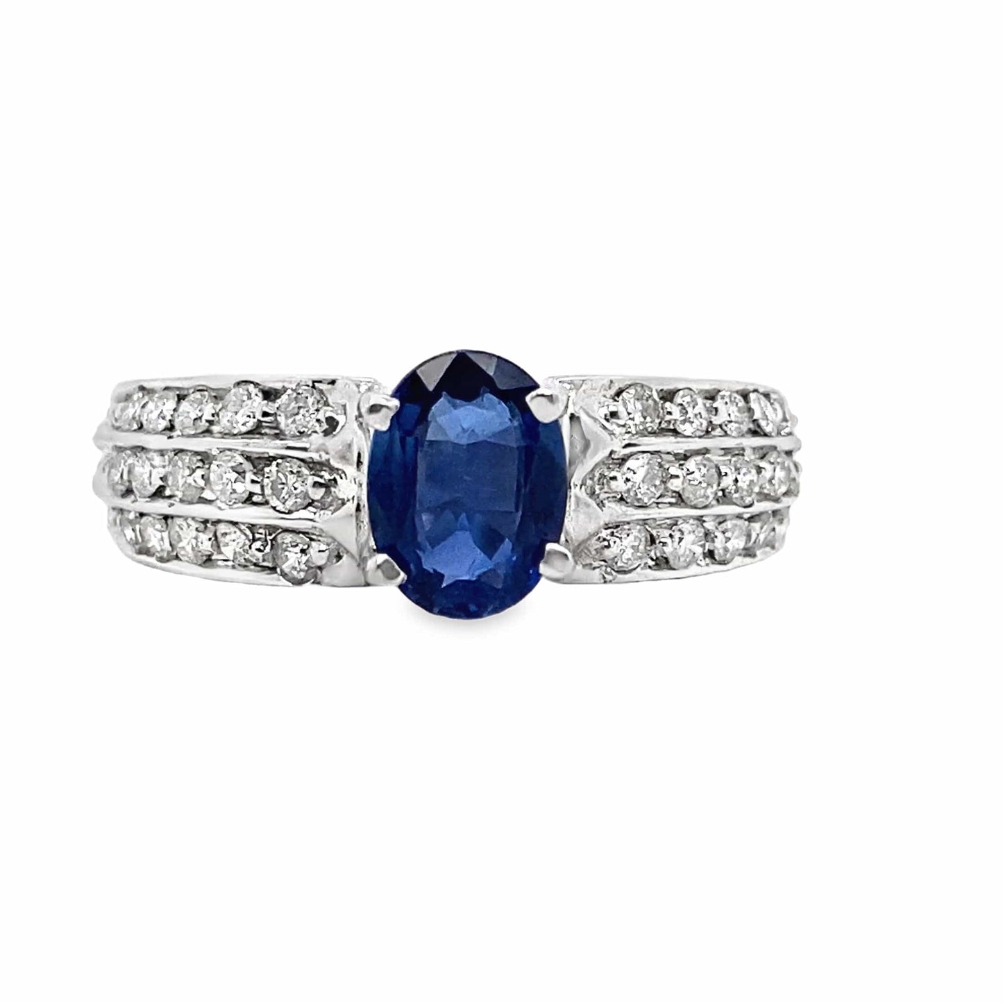 14K WHITE GOLD SAPPHIRE RING 0.97 ROUND BRILLIANT 0.39