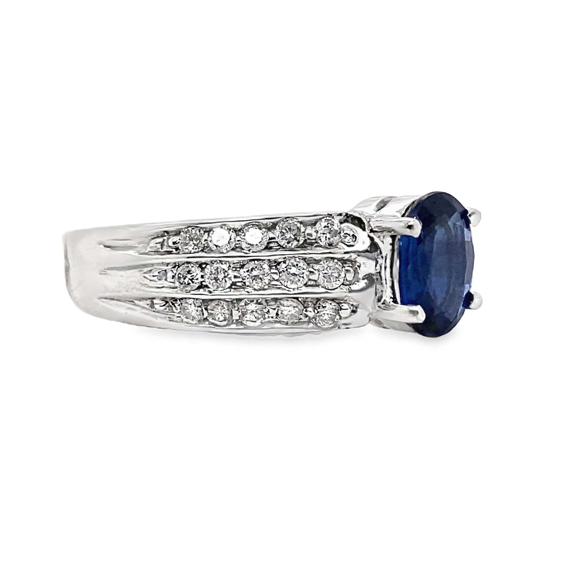 14K WHITE GOLD SAPPHIRE RING 0.97 ROUND BRILLIANT 0.39
