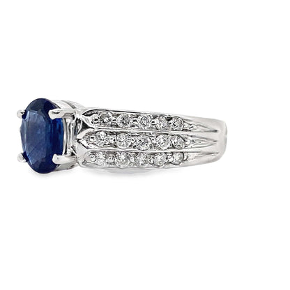 14K WHITE GOLD SAPPHIRE RING 0.97 ROUND BRILLIANT 0.39