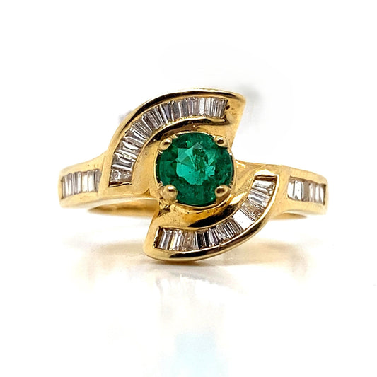 18K YELLOW GOLD .41 CT NATURAL EMERALD CENTER .40 CT NATURAL DIAMOND ACCENT FASHION RING